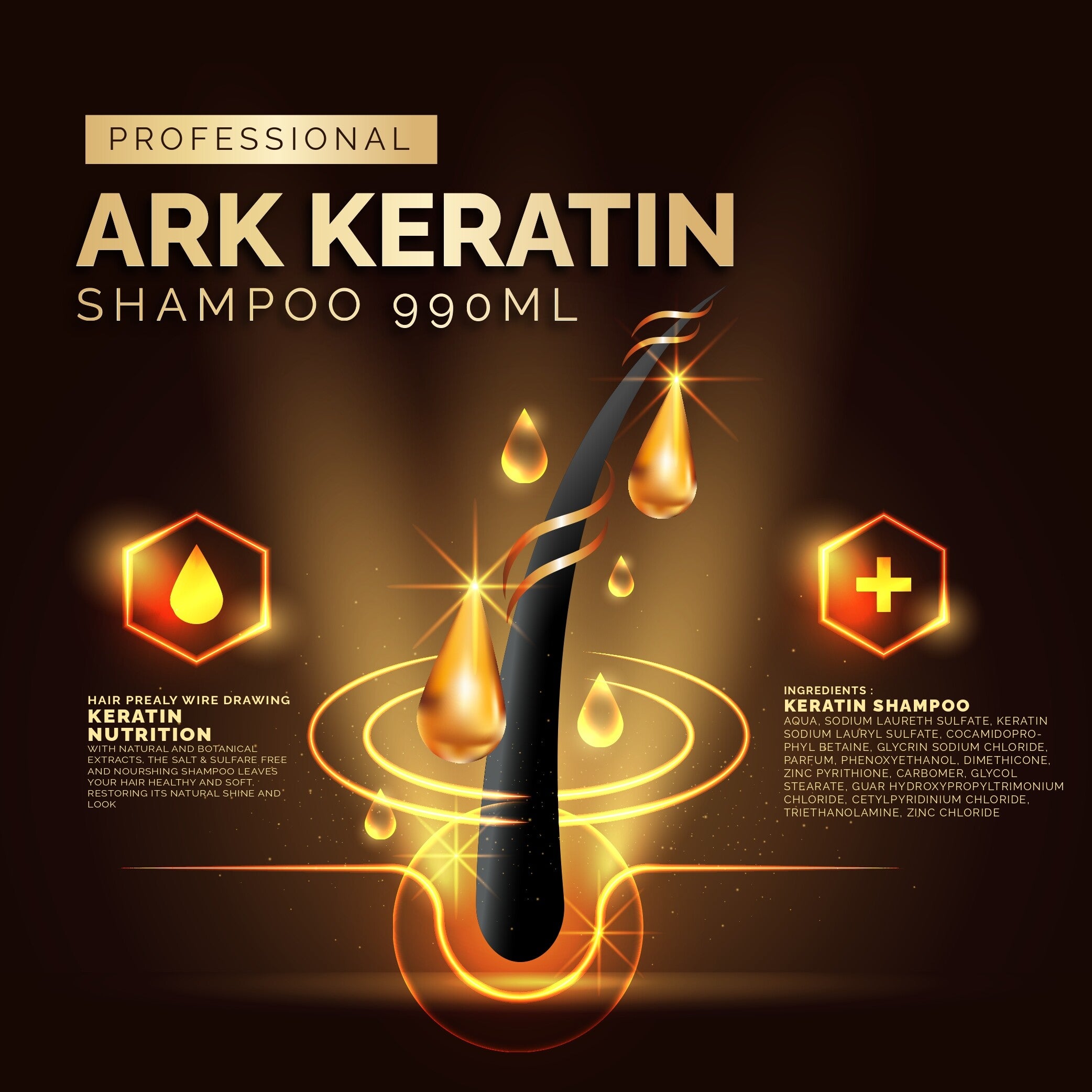 ARK Keratin Shampoo 990ml | Deep Repair, Moisturizing, Anti-Frizz, Soft & Shiny, Salon Professional, All Hair Types