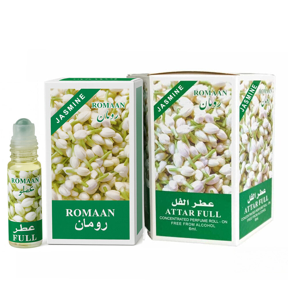 Jasmine Attar Full ROMAAN Attar Oil Perfume Set (6ml x 6pcs) – Long-lasting, Alcohol-Free Fragrance