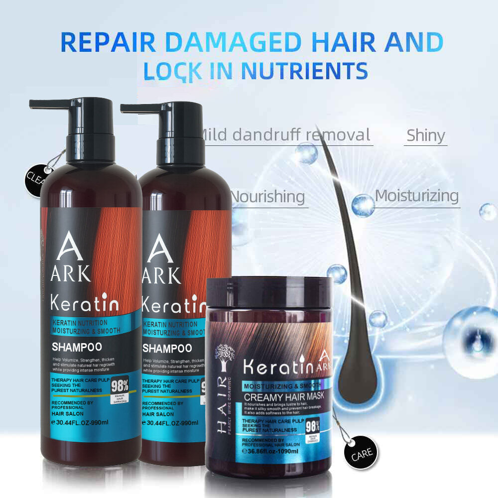 ARK Keratin Complete 3in1 Pack | 990ml Shampoo & Conditioner, 1090ml Hair Mask | Repair, Smooth, Glossy Hair