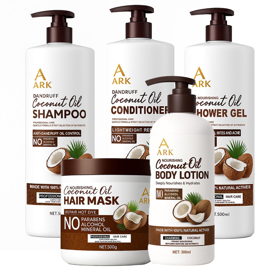 5in1 ARK Coconut Oil Shampoo,Conditioner, Hairmask & ShowerGel 500ml Bodylotion 300ml Set | Nourishing, Anti-Dandruff & Moisturizing Hair Care