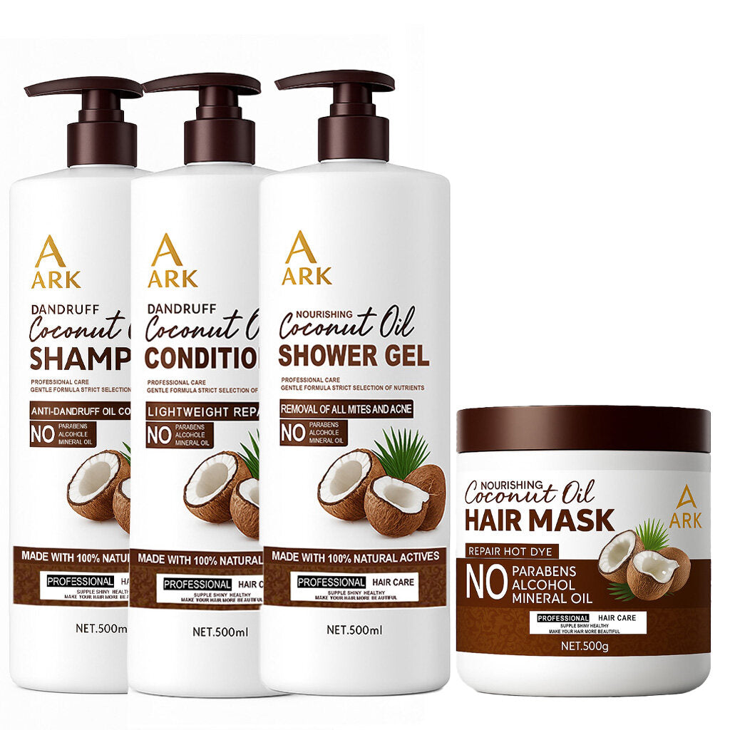 4in1 ARK Coconut Oil Shampoo,Conditioner, Hairmask & ShowerGel 500ml Set | Nourishing, Anti-Dandruff & Moisturizing Hair Care