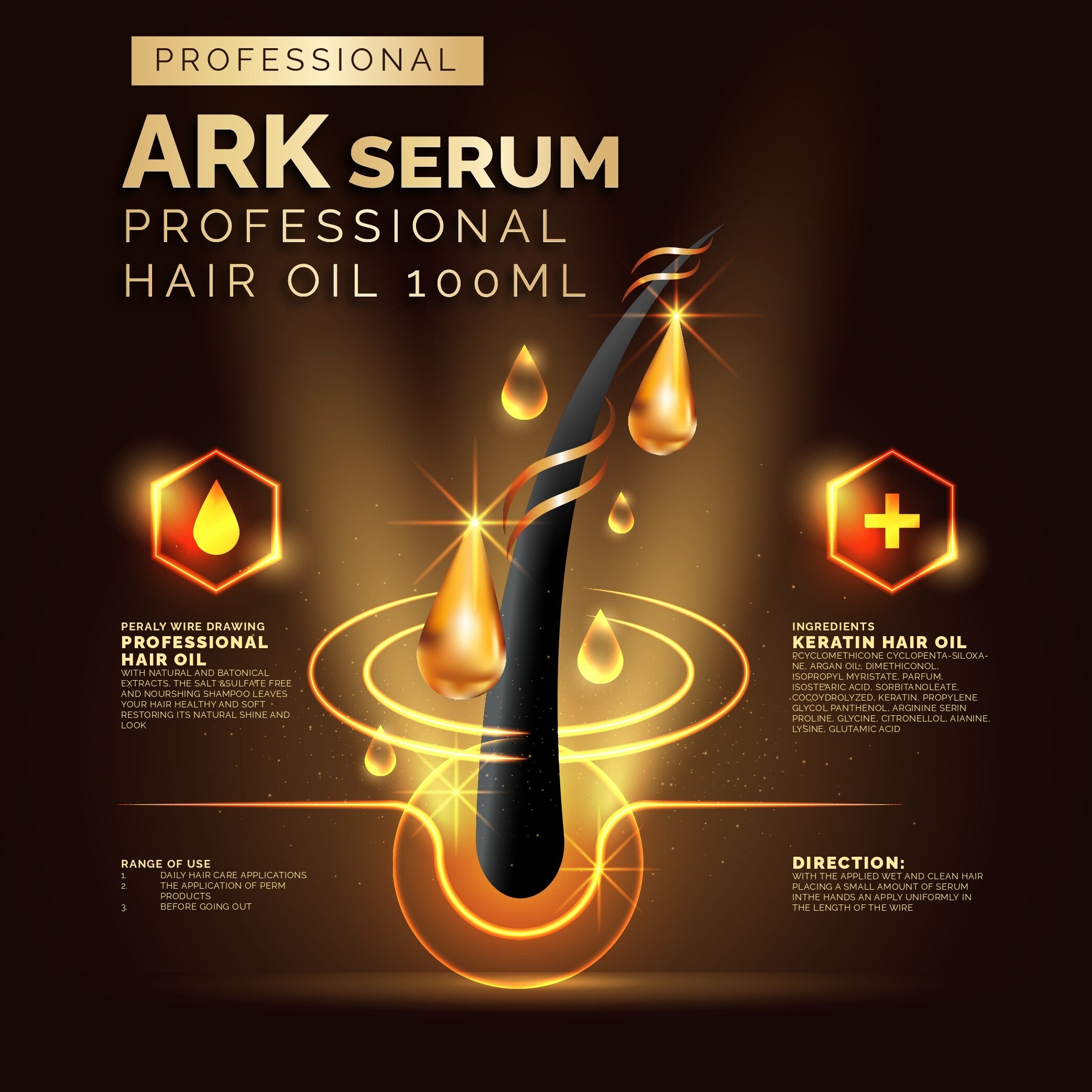 ARK Keratin Professional Hair Oil Serum 100ml | Repair, Smooth, Shine & Frizz Control for All Hair Types