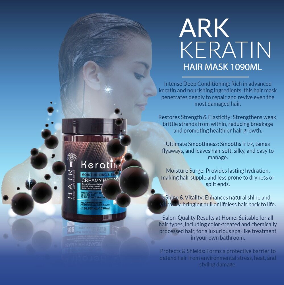 ARK Keratin Hair Mask 1090ml | Ultimate Repair & Hydration, Smooth & Silky, Frizz-Free, Salon Quality, Any Hair Type