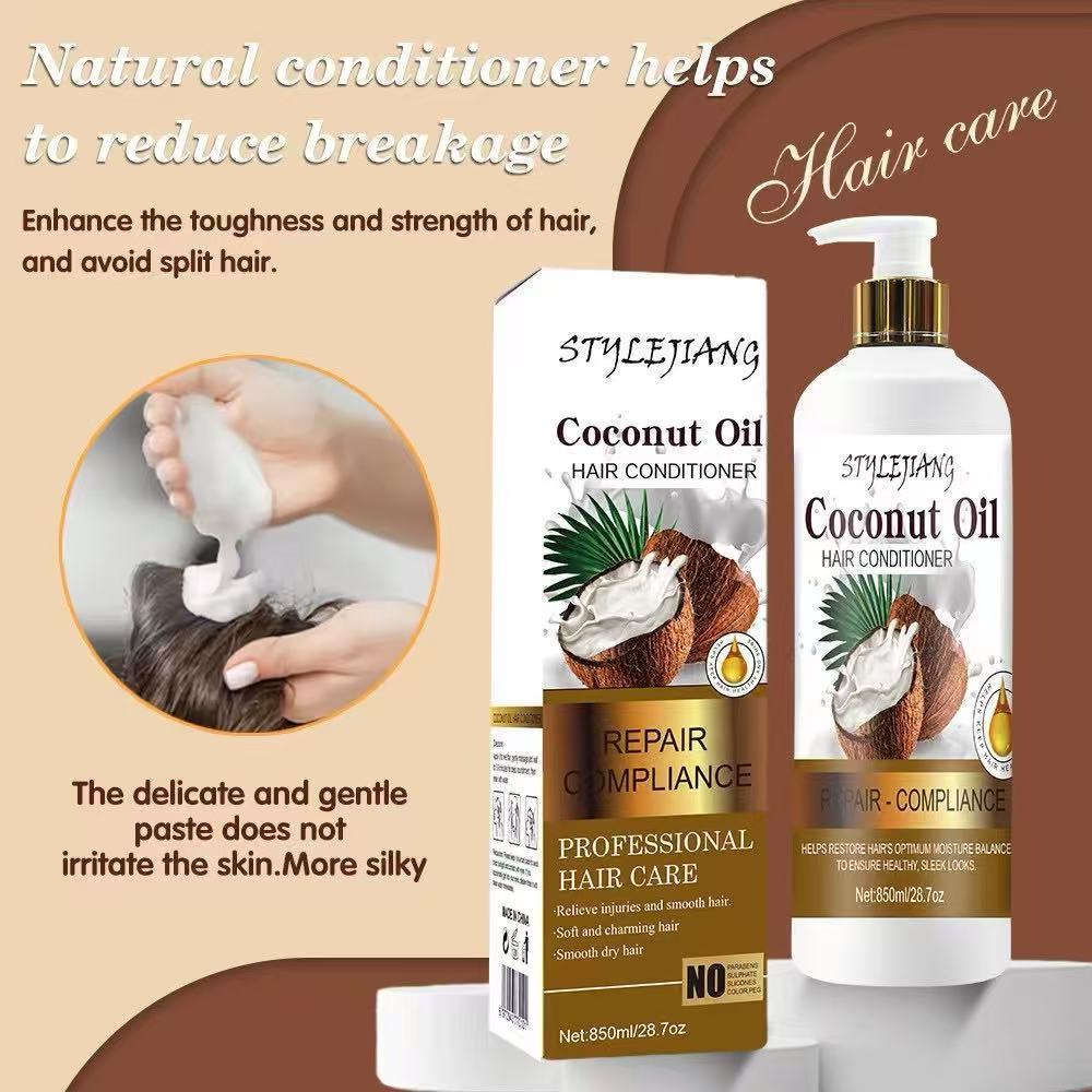 STYLEJIANG Coconut Oil Hair Care Set 3in1 with Shampoo 850ml, Conditioner 850ml & Hair Mask 500ml for Dry or Damage Hair