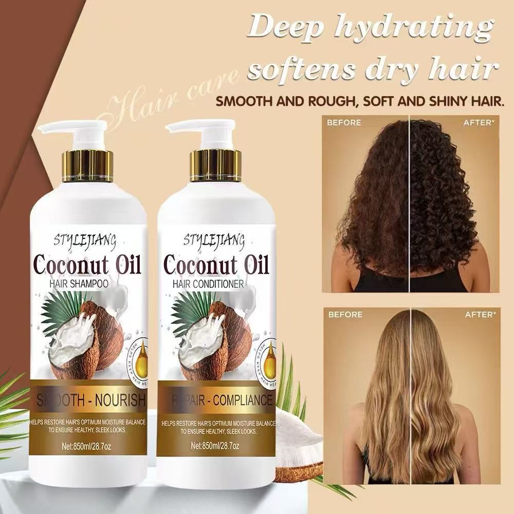 STYLEJIANG Coconut Oil Hair Care Set 3in1 with Shampoo 850ml, Conditioner 850ml & Hair Mask 500ml for Dry or Damage Hair