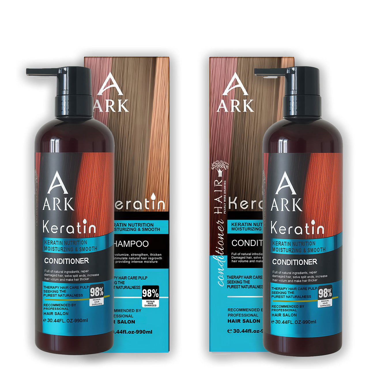 2in1 ARK Keratin Shampoo & Conditioner Set 990ml Each | Smooth, Repair, Moisturize, Salon Quality