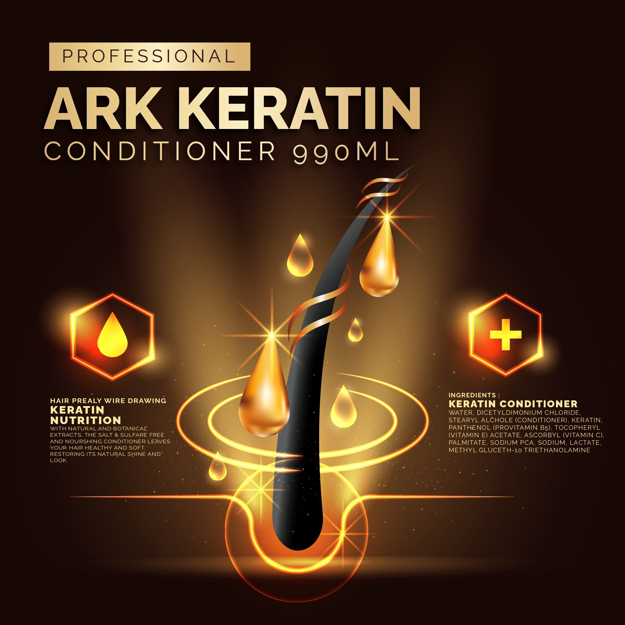 2in1 ARK Keratin Shampoo & Conditioner Set 990ml Each | Smooth, Repair, Moisturize, Salon Quality