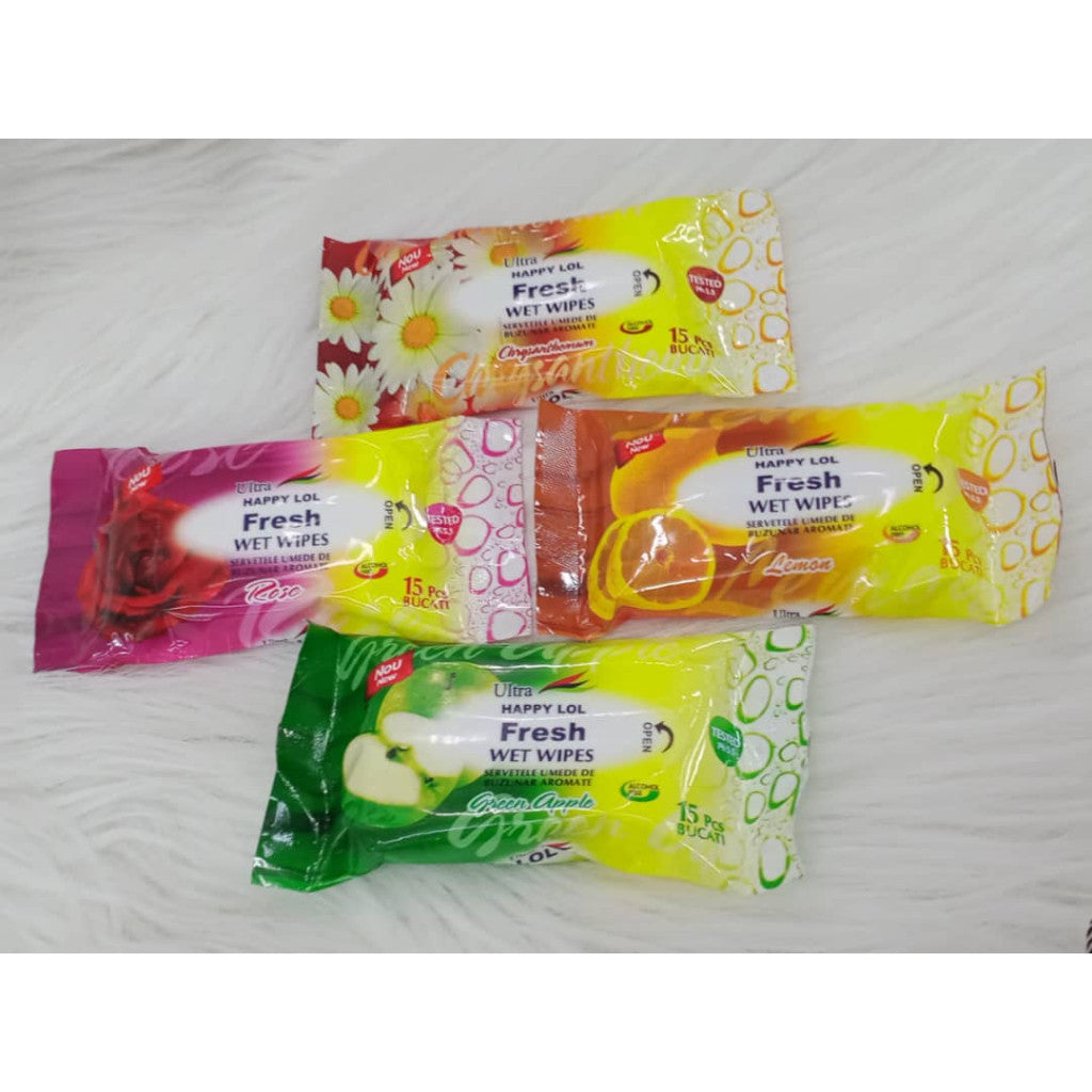New Fresh Wet Wipes Ultra Happy 15pcs