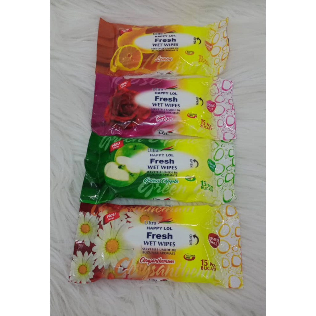 New Fresh Wet Wipes Ultra Happy 15pcs
