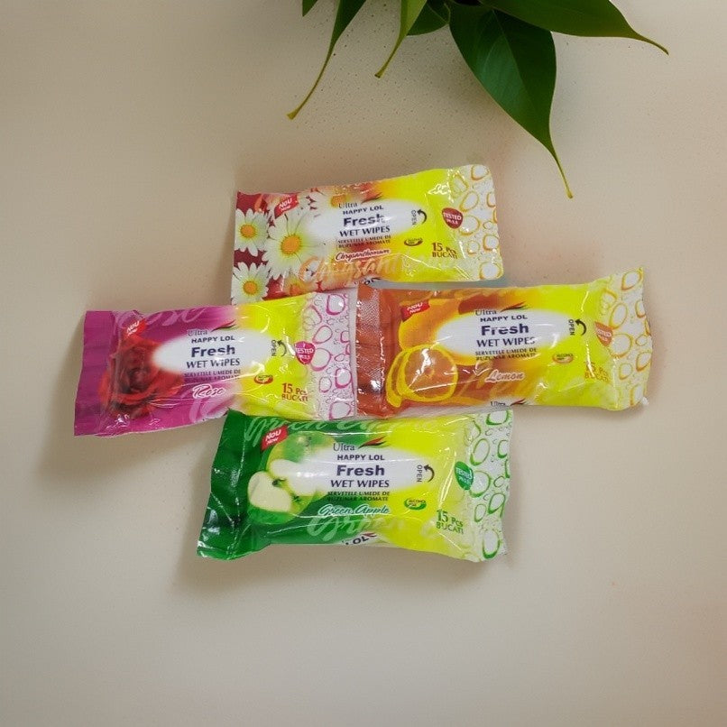 New Fresh Wet Wipes Ultra Happy 15pcs