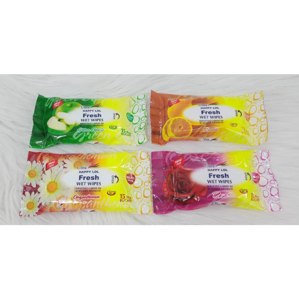 New Fresh Wet Wipes Ultra Happy 15pcs