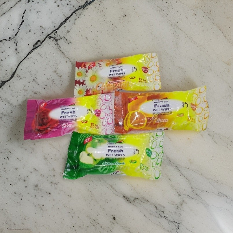 New Fresh Wet Wipes Ultra Happy 15pcs